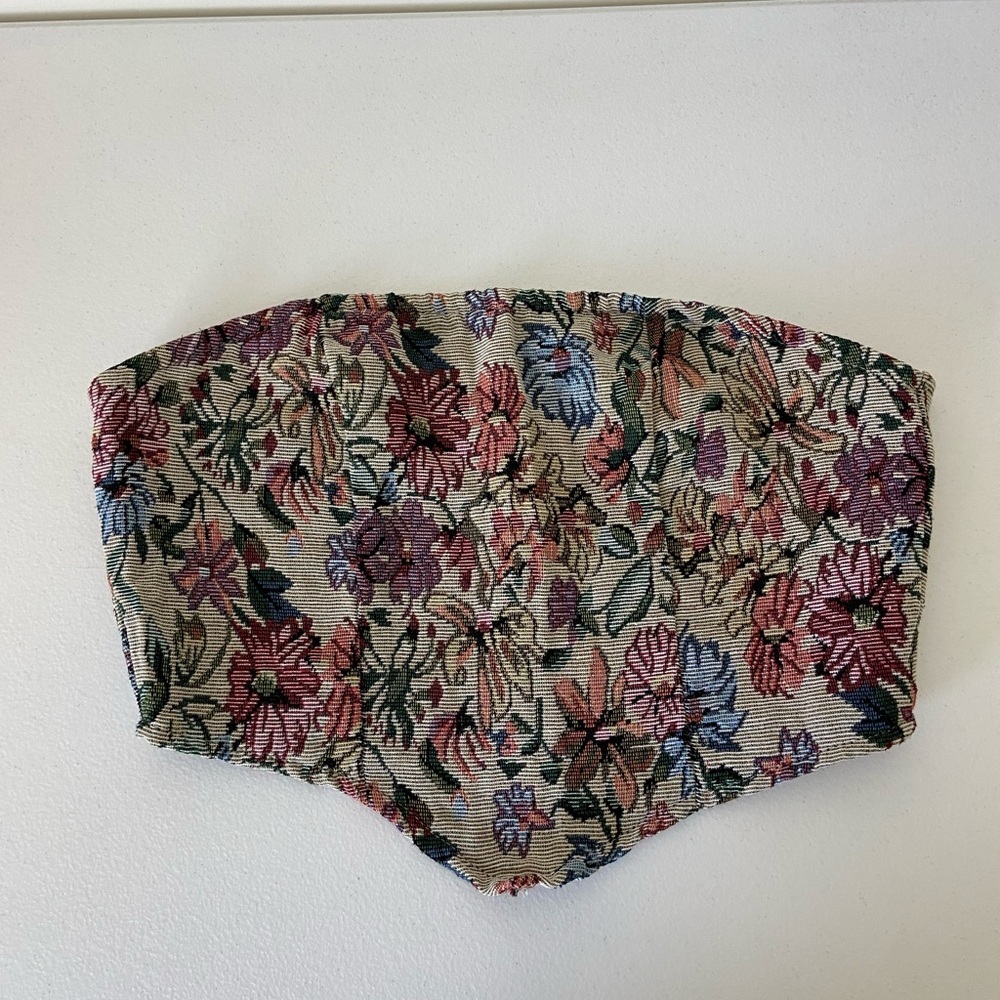 EUC | SHEIN women’s floral stitch embroidered pointed bandeau tube‎ top small